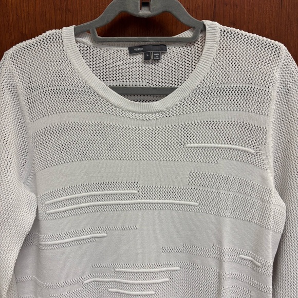 VINCE Mesh Knit Long Sleeve Crewneck Textured White Sweater size L - Picture 5 of 13